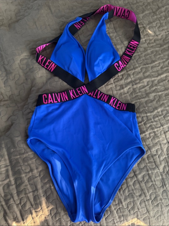 Calvin Klein Other - Calvin Klein Cobalt Blue High-Waist Bikini with Pink Logo Bands